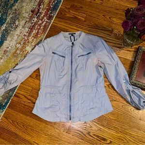 Express Fitted Moto Jacket Sz Sm Roll-up Sleeves Zipper Closure 4 Pockets Gray